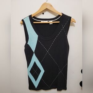 Greg Norman Collection Ladies Black and Teal Argyle Vest Top - Size Large